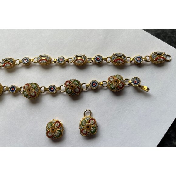 Vtg 1966 Italian Gold Toned Multi Colored Millefiori Micro Mosaic Bracelet - Picture 3 of 6